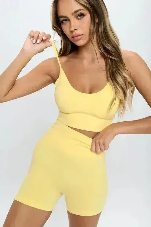 2-Piece Seamless Sleeveless Crop Top & Biker Shorts Set – High-Stretch