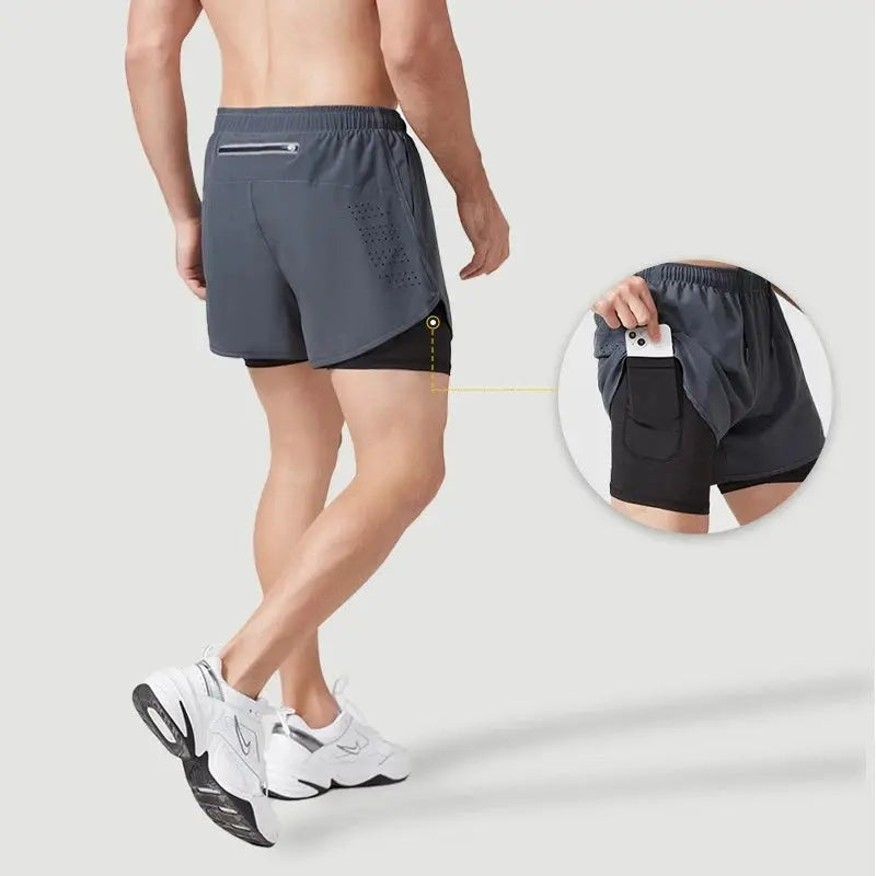 Breathable Double Layer Men's Workout Shorts for Gym & Running