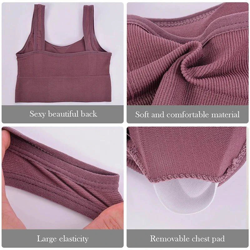 Mandotos Breathable Sports Bra Women Seamless Yoga Top Shockproof Crop Push Up Gym Workout